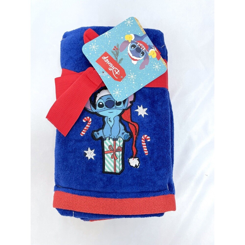Lilo Santa Stitch Blue Present Candy Cane 2pk Hand Towels‎ Christmas Holiday